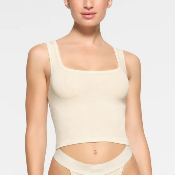 SKIMS Tops - SKIMS Cotton Rib Tank Top Shirt Bone Medium NWT